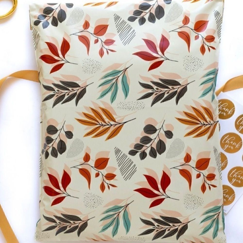 Poly Mailers MIX Leaves 6x9 10x13 12x15.5 14x17  14.5x19 30 pieces 30 stickers